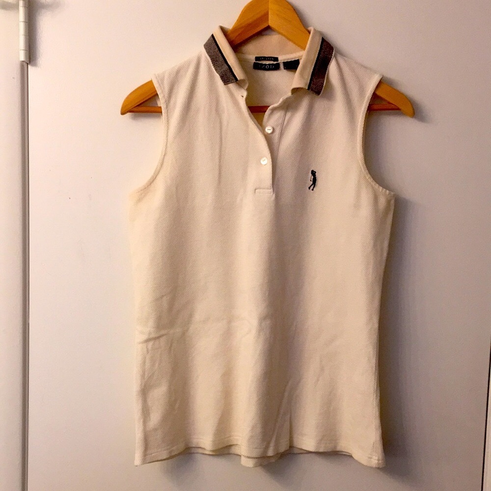 IZOD Vintage Golf Polo Sleeveless White Textured Collared Preppy Retro Tank